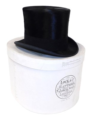Lot 68 - A Herbert Johnson black silk top hat, inner...