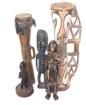 Lot 71 - An Indonesian carved wooden drum, 72cm high, a...