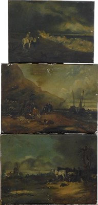 Lot 96 - T. Moisey (19thC). War, oil on metal panel,...