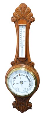 Lot 85 - A Victorian oak cased wheel barometer, with a...