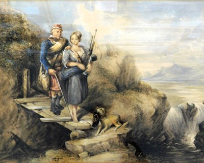 Lot 145 - Caths Lyons (19thC). Figures crossing bridge,...
