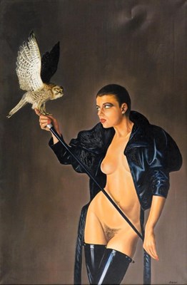 Lot 151 - Roma (20thC). Hawk and mistress, oil on canvas,...
