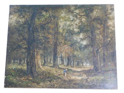 Lot 786 - 19thC School. Figure in woodland scene, oil on...