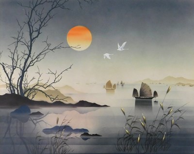 Lot 257 - 20thC Oriental School. Evening coastal scene...