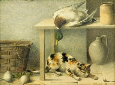 Lot 272 - William Cruickshank (1848-1922). Cat and duck,...