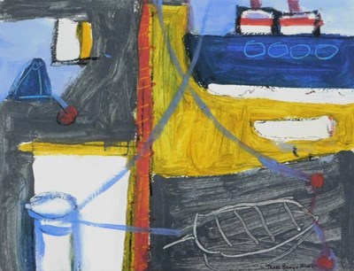 Lot 282 - 20thC School. Three buoys, St. Ives, oil?,...