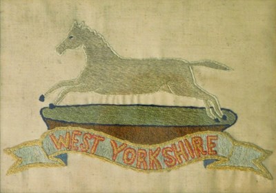 Lot 183 - A 19thC oak framed woolwork picture. West...