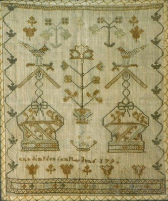 Lot 184 - An 18thC needlework sampler. Anne Simpson 1790,...