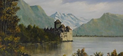 Lot 559 - E.N. Cubley (20thC). Alpine landscape, oil on...