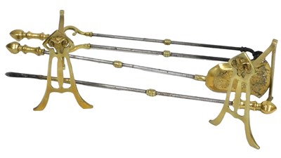 Lot 176 - A pair of Victorian brass andirons, cast with...