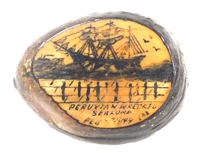 Lot 188 - A 19thC Maritime Commemorative nut, painted...