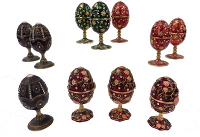 Lot 199 - Eleven Faberge style brass and enamel musical...