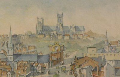 Lot 521 - 20thC British School. Lincoln Cathedral from...