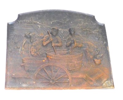 Lot 240 - An early 20thC continental cast iron fire back,...