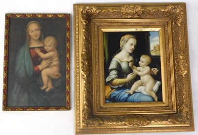 Lot 308 - 20thC overpainted print. Madonna and Child,...