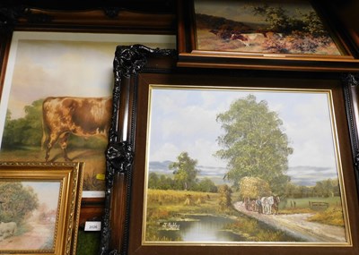 Lot 2026 - J Pashley. Study of a horse drawn cart beside...