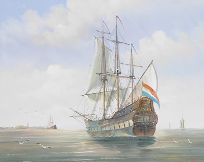 Lot 263 - I. Hill (British late 20thC). Dutch war ships...