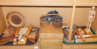 Lot 2059 - Various treen, to include a cantilever sewing...