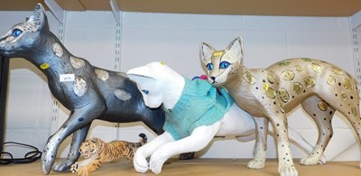 Lot 2078 - Two painted resin figures of wild cats, 44cm...