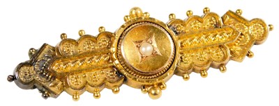 Lot 209 - A Victorian 15ct gold and seed pearl brooch, 3....
