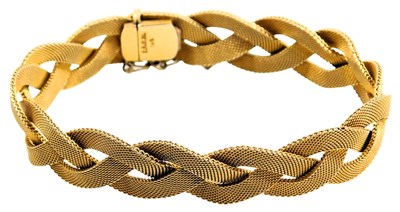 Lot 213 - A braided mesh bracelet, on a snap clasp with...