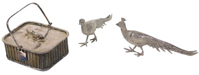 Lot 290 - A pair of silver plated table pheasants, 21cm...