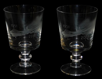 Lot 387 - A pair of cut glass goblets, engraved with a...