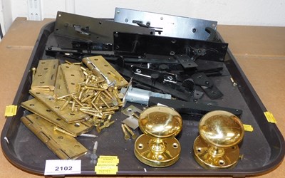 Lot 2102 - Door furniture, to include a pair of brass...