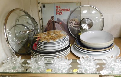 Lot 2110 - Part dinner wares, together with saucepan lids,...
