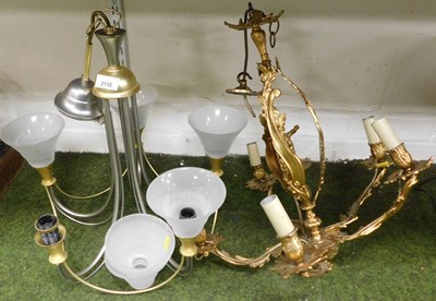 Lot 2132 - Two ceiling lights, one with five frosted...
