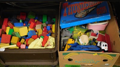 Lot 2213 - Various wooden building blocks, together with...