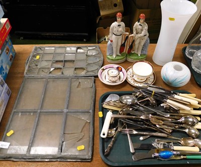 Lot 2217 - Loose flatware, together with two leaded glass...