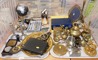Lot 2314 - Metalware, to include embossed brass charger,...