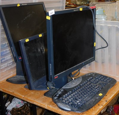 Lot 2113 - Two Lenovo computer monitors, together with a...
