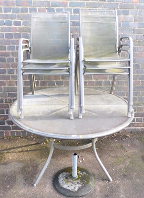 Lot 1026 - A garden suite, comprising table with circular...