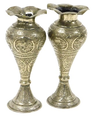 Lot 729 - A pair of Indian vases, of collared baluster...