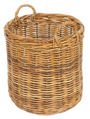 Lot 472 - A twin-handled wicker log basket, 66cm high x...
