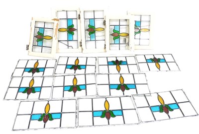 Lot 494 - Five early 20thC stained glass window frames,...