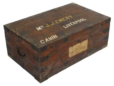Lot 523 - An early 20thC stained pine cabin trunk, with...