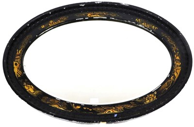 Lot 525 - A Victorian black japanned lacquer oval wall...