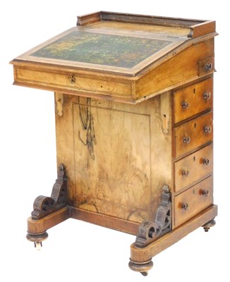 Lot 562 - A Victorian walnut davenport, with satinwood...