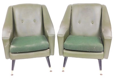 Lot 563 - A pair of mid century green leather armchairs,...