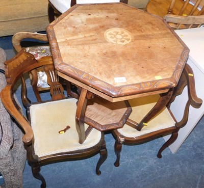 Lot 1120 - A pair of Edwardian mahogany inlaid elbow...