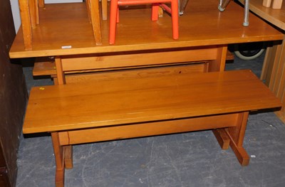 Lot 1127 - A pine trestle table, 75cm x 115cm x 70cm,...