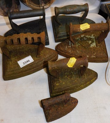 Lot 2340 - Six Victorian cast iron flat irons.