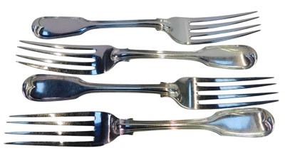Lot 228 - A set of four Victorian silver Fiddle pattern...