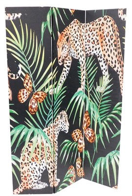 Lot 576 - A canvas three fold screen, printed with...