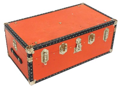 Lot 583 - A red canvas cabin trunk, with white metal...