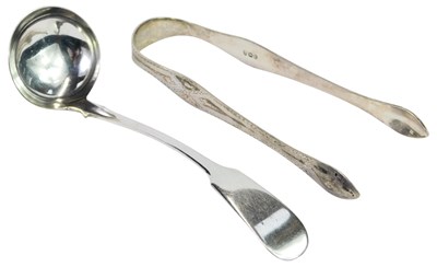 Lot 241 - A George II silver Fiddle pattern sauce ladle,...