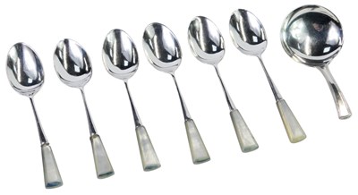 Lot 243 - A set of six George V silver coffee spoons,...